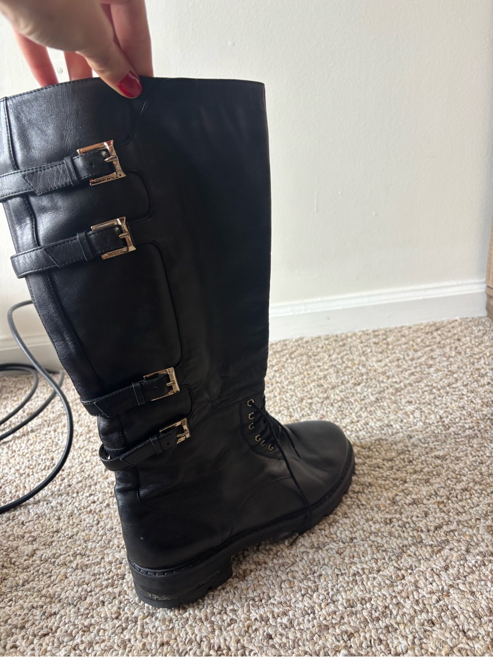 Cesare Pacciotti Black Buckle Lace-Up Women's Knee Boots
